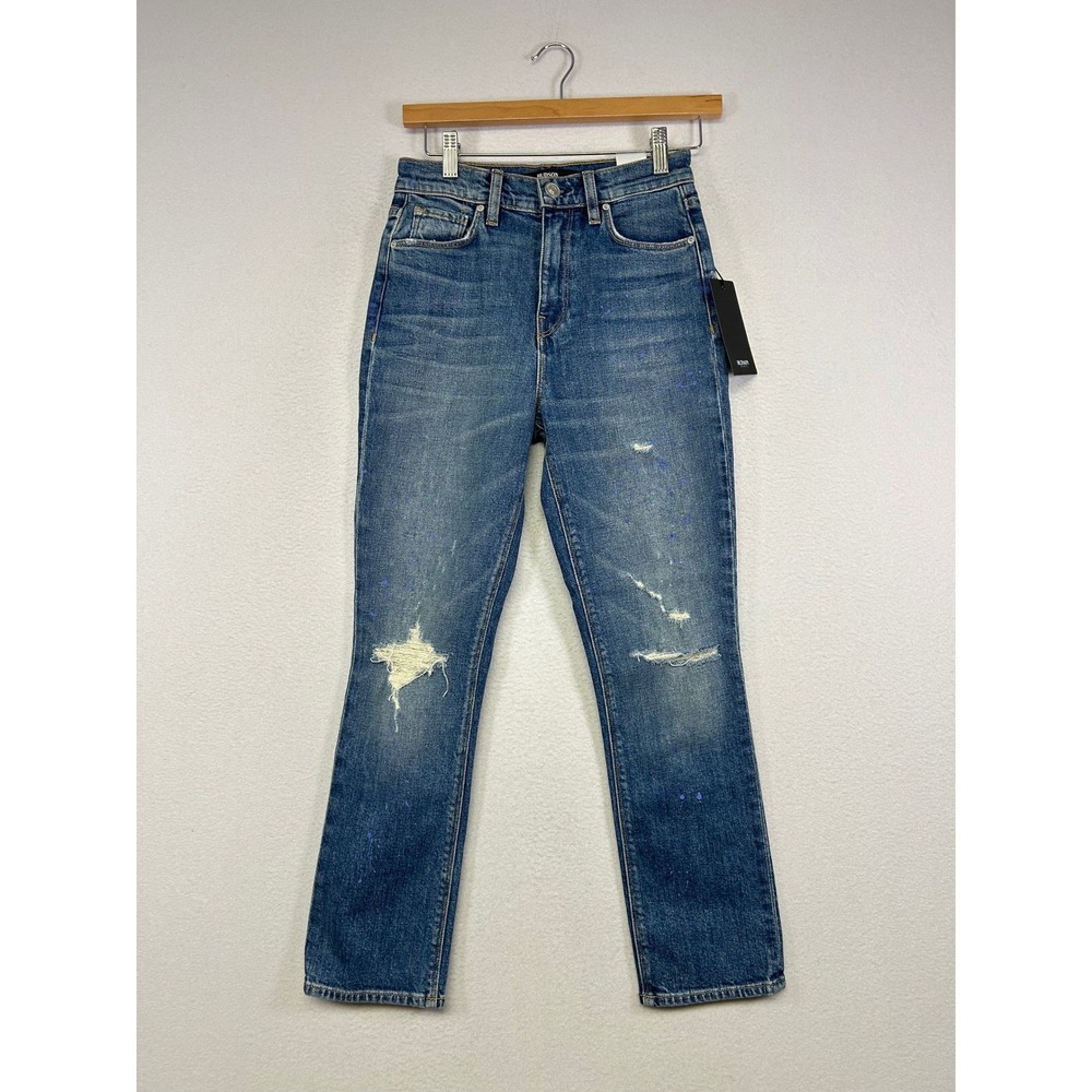 Artistic Hudson Womens 24 Blue Holly Straight High Rise Paint Splatter Jeans